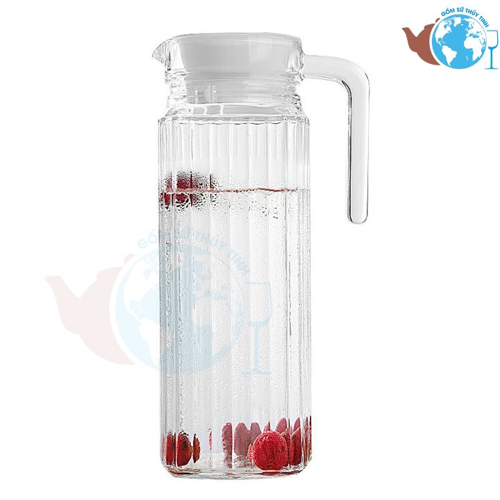 [HCM] Bình đựng nước, Bình rót nước thủy tinh 1 lít có quai cầm, bình đựng trà kiểu dáng sọc 1 lít cực dày dặn hàng chất lượng