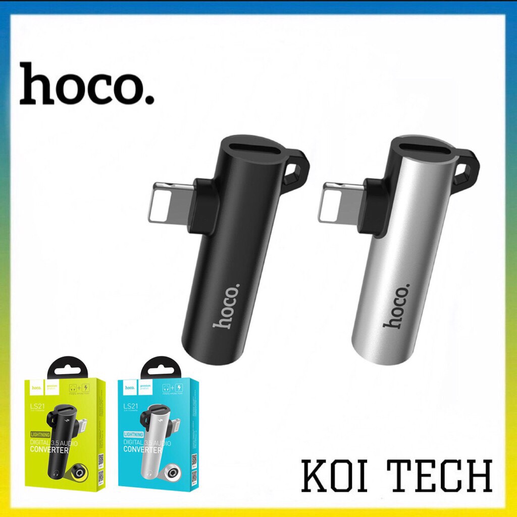 Cáp chuyển đổi tai nghe cổng lightning sang cổng lightning và jack 3.5 - Vừa sạc vừa nghe nhạc rất tiện lợi - Hoco LS21 - KOI TECH