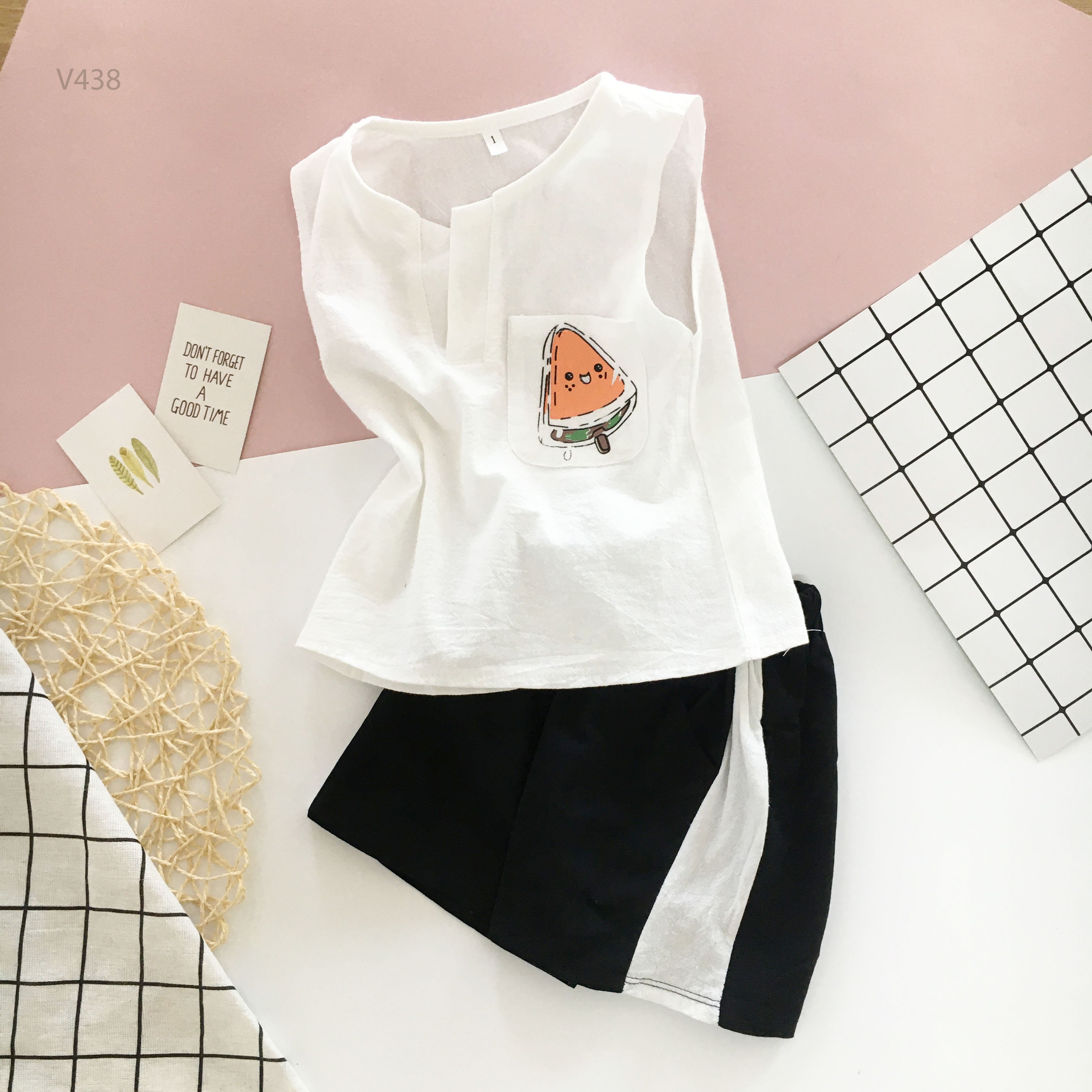 Set đũi trắng cây kem phối quần sọc trắng cực đẹp cho bé