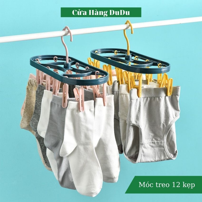 Móc treo quần áo 12 kẹp móc chùm phơi đồ lót tất vớ 12 kẹp đa năng nc5023