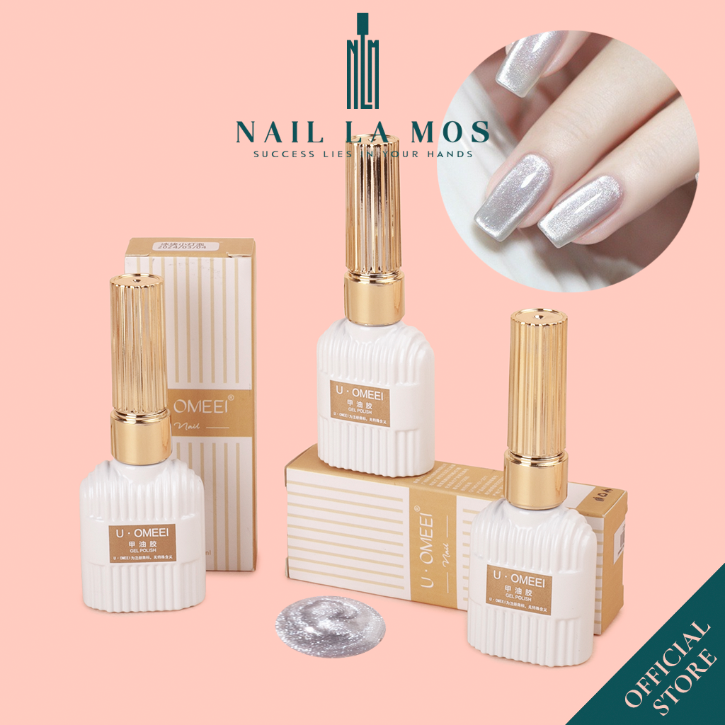  Sơn gel mắt mèo ánh trăng cực quang U.OMEEI 15ml - Sơn móng tay nhũ kim tuyến U Omeei nail trắng bạc sáng mịn 