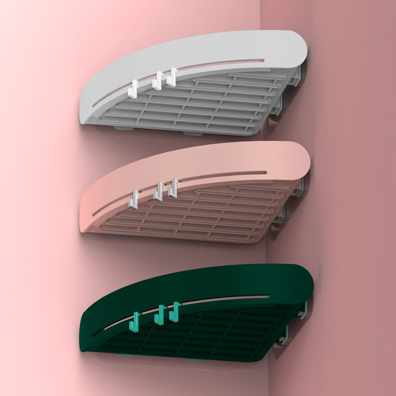 KỆ GÓC DÁN TƯỜNG KIỂU TRƠN CÓ MÓC TRƯỢT NHIỀU MÀU_Kệ treo tường Kệ nhà tắm Kệ phòng tắm Kệ nhà bếp Giá để gia vị Kệ nhựa Khay mỹ phẩm Kệ hút chân không