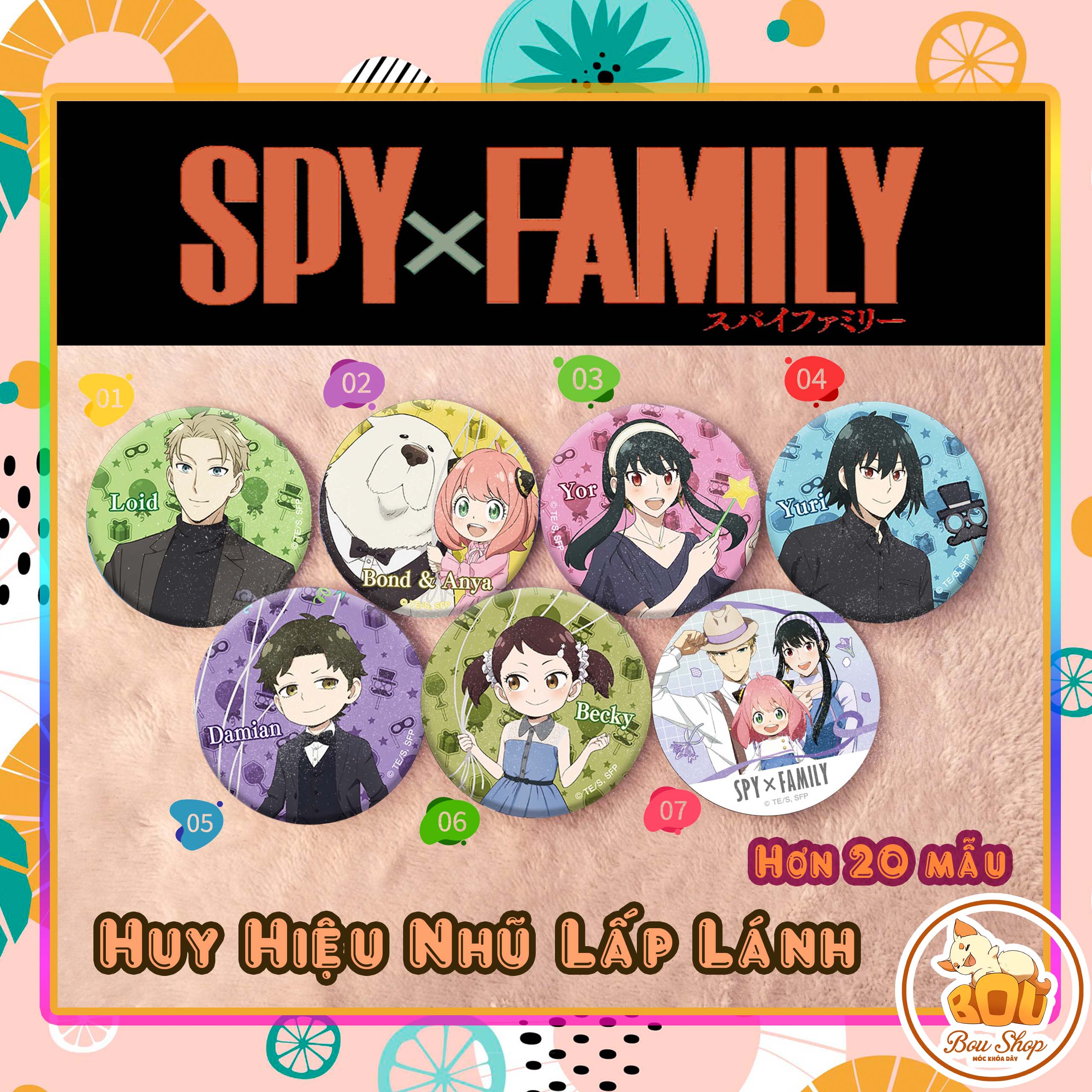 Huy hiệu nhũ lấp lánh Spy X Family - Gia đình diệp viên Anime theo yêu cầu