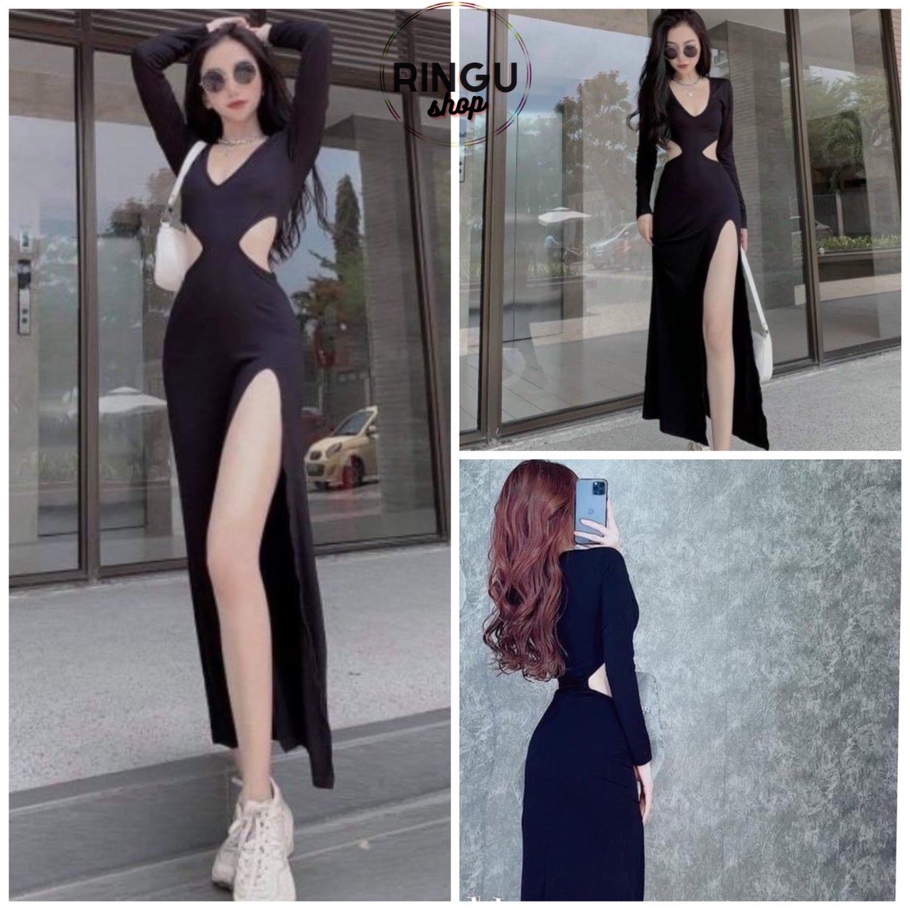 Đầm body khoét eo xẻ đùi thun borip mẫu mới-ringu shop