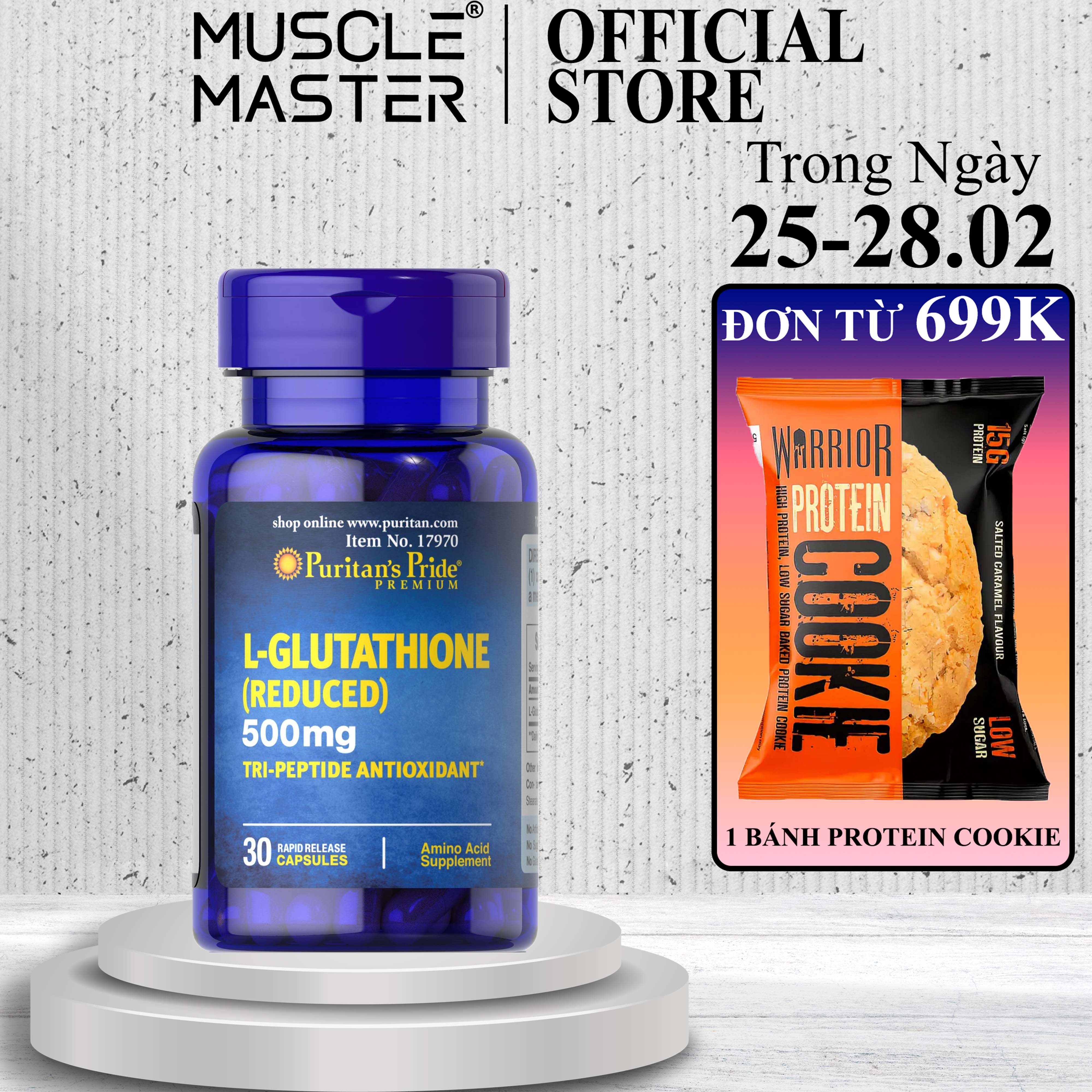 Viên uống trắng da, giảm nám, thải độc gan puritan's pride l-glutathione 500mg 30 viên