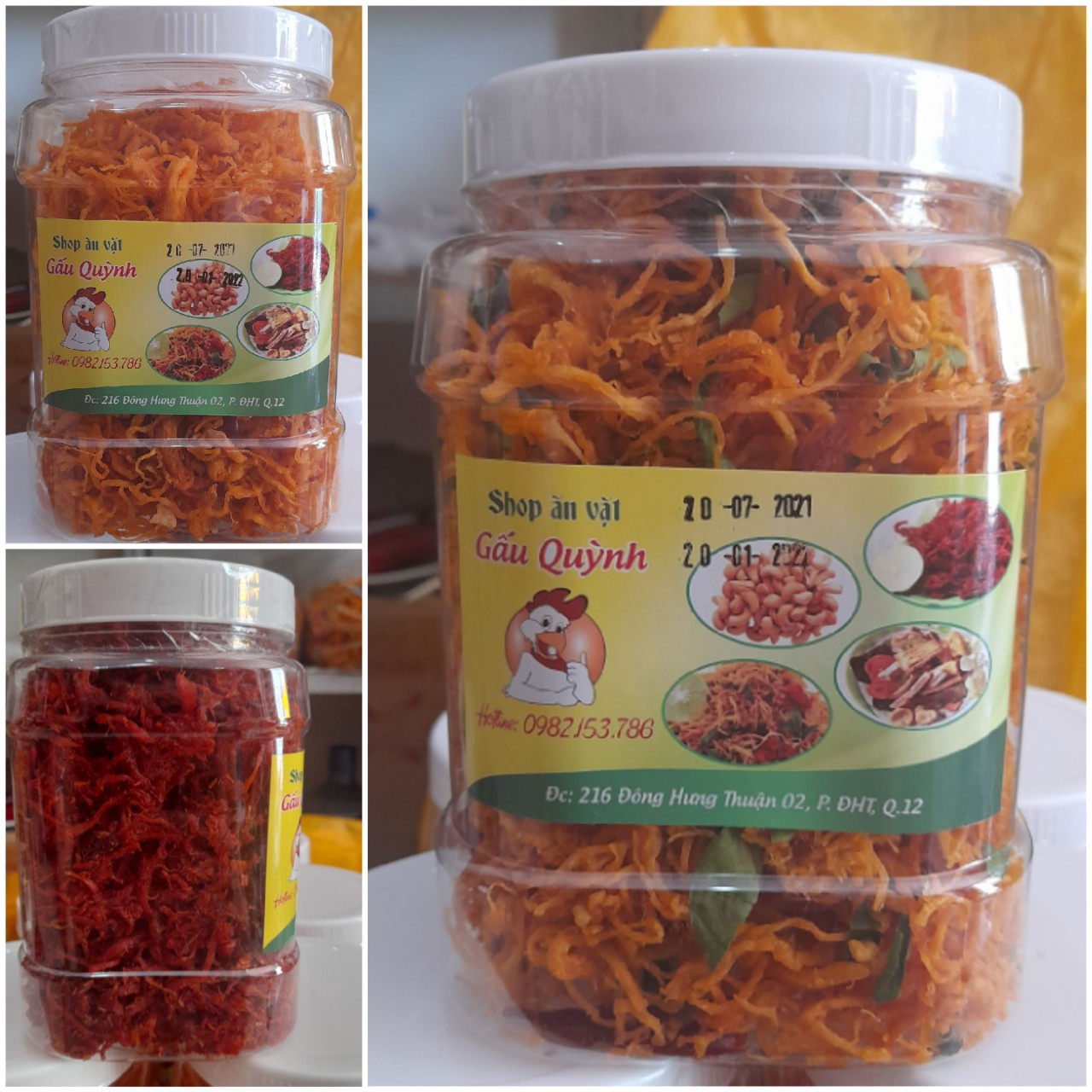 Combo 1,5kg( khô gà lá chanh 0,5kg khô gà bơ tỏi 0,5kg khô bò xé sợi 0,5kg)
