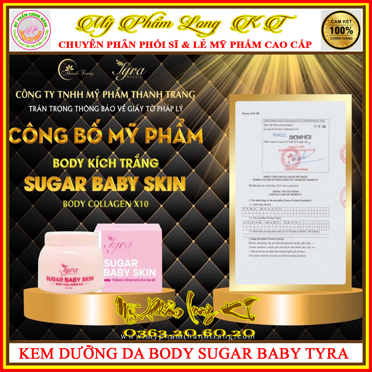 [Chính hãng]Body tinh thể nước Tyra Sugar Baby Skin 250gr Thanh Trang kem body dưỡng trắng da trắng hồng mịn màng như da em bé