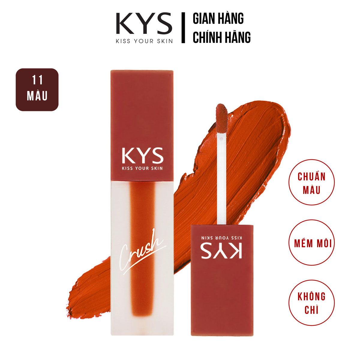 Son kem lì chính hãng lâu trôi Chocolate KYS Crush không chì an toàn cho bà bầu, lên màu chuẩn 3.5g - 11 màu lựa chọn