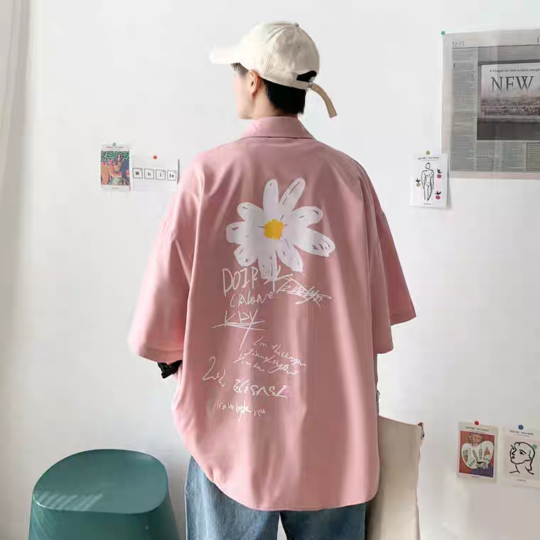 Áo khoác sơ mi unisex form rộng Nam Nữ in hình hoa cúc TP020