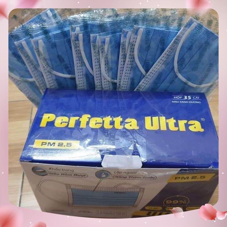 Hộp 35 cái Khẩu trang Perfetta 4 lớp mầu xanh
