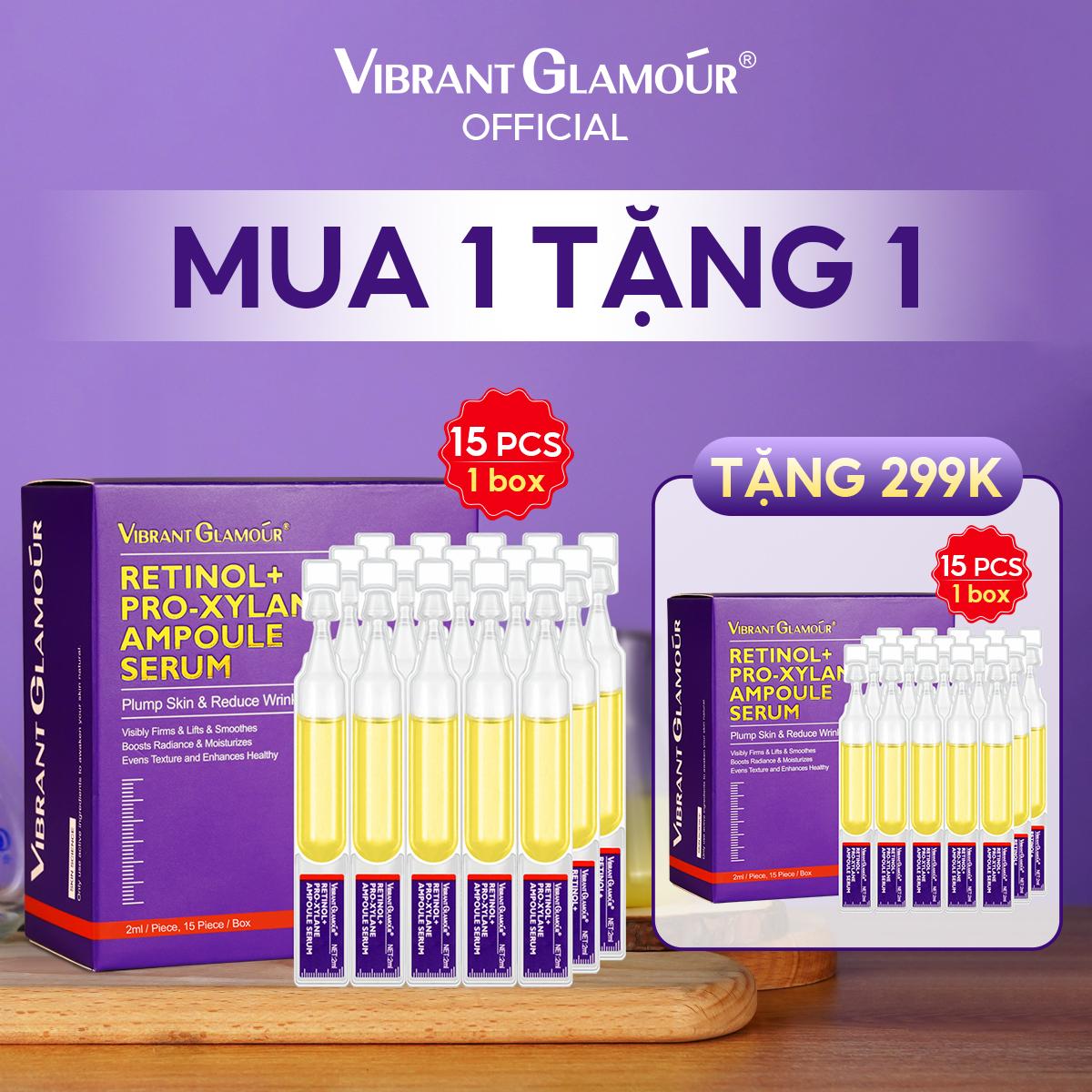 【MUA 1 TẶNG 1 Serum Retinol Pro-xylane Ampoule VIBRANT GLAMOUR Vòng Chống Lão Hóa Ổn Định Đường Nét Ba Mức Đồng Làm Sáng Da & Dưỡng Ẩm Sâu & Làm Mờ Nếp Nhăn 15pcs*2box