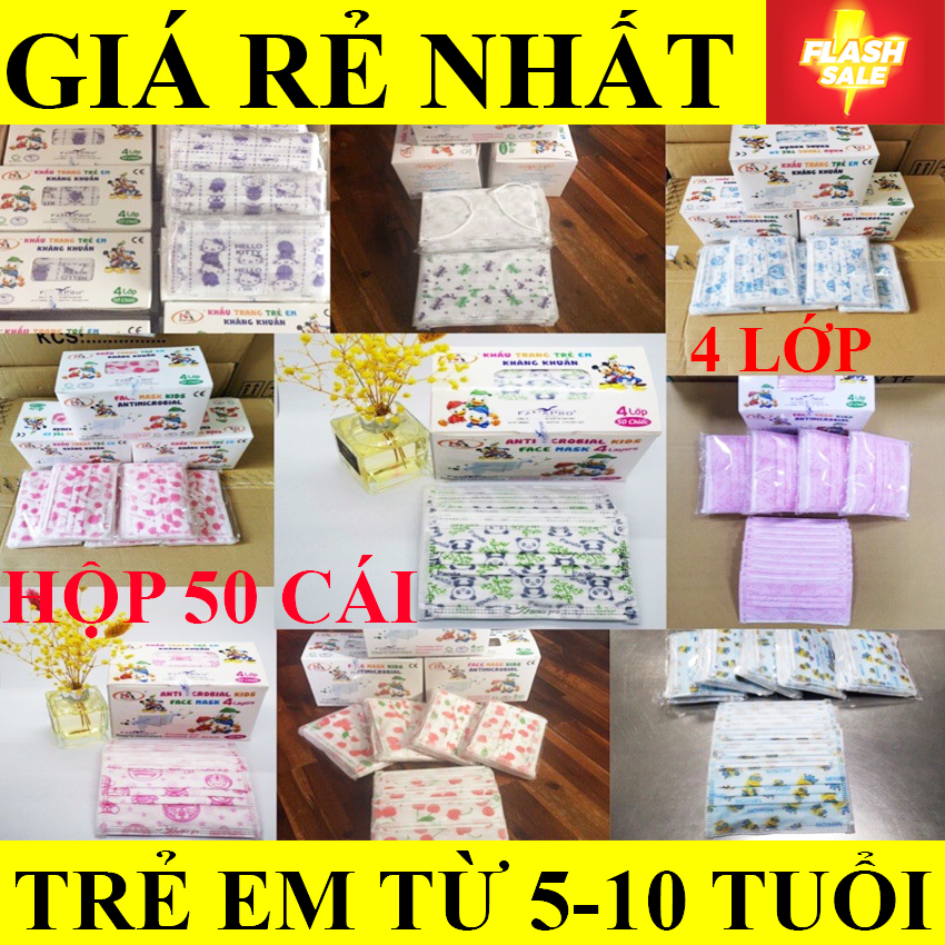 [HỘP 50 CÁI] Khẩu Trang Trẻ Em Kháng Khuẩn 4 Lớp FAMAPRO Nam Anh (5 -12 tuổi) - Khẩu trang y tế 4 lớp hộp 50 cái chống bụi mịn PM2.5 - khẩu trang em bé, cho bé trai bé gái sơ sinh kid - 베이비 마스크 - セーフマスクキッズ nhật bản hàn quố