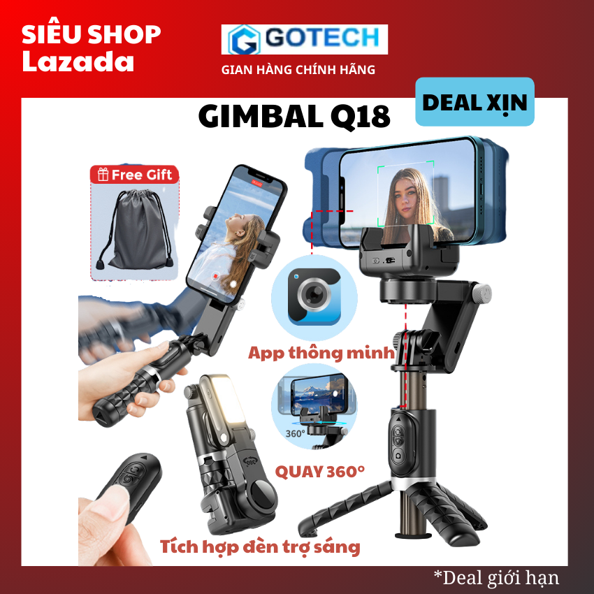 Gimbal Q18 - gimball chống rung điện thoại, Hỗ trợ quay chụp chuyên nghiệp, Ghimbal chống rung điện thoại, Gậy gimbo Q18