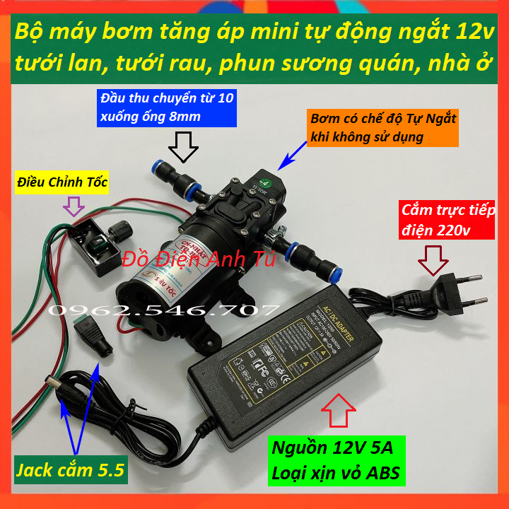 Bộ máy bơm tăng áp mini tự động ngắt 12v kèm nguồn | máy bơm 12v tăng áp lực nước tự động ngắt | máy bơm tăng áp lực nước mini | máy bơm tăng áp | máy bơm tăng áp mini 12v | máy bơm mini 12v phun sương