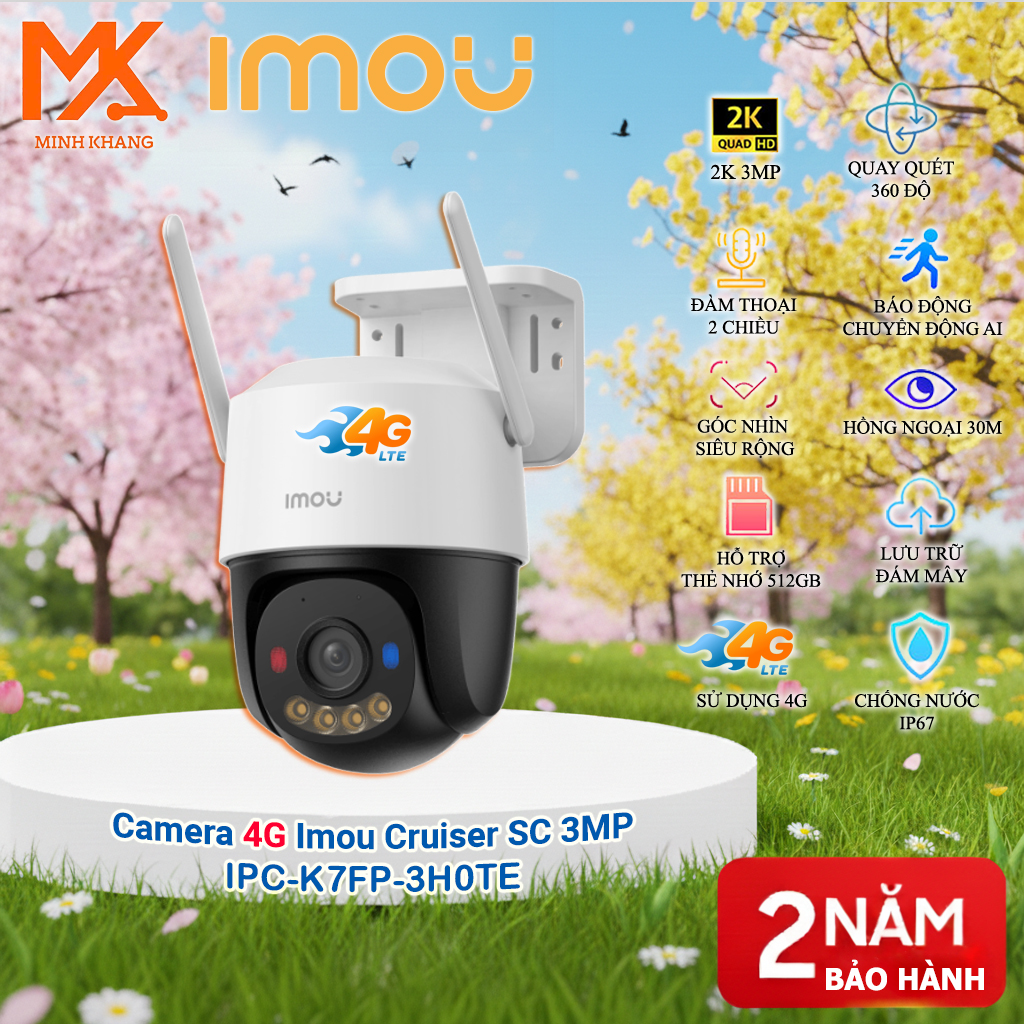 [IMOU Chính Hãng] Camera Ngoài Trời Cruiser SC 4G IPC-K7FP 3MP / 5MP – Dùng SIM 4G, Quay Quét 360° (P&T), Full Color, AI Phát Hiện Người, H.265