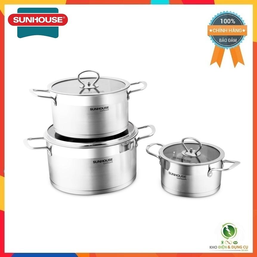 BỘ NỒI INOX 5 ĐÁY SUNHOUSE MAMA SH784 DÙNG ĐƯỢC CHO BẾP TỪ ( KÍCH THƯỚC 16-20-24CM )