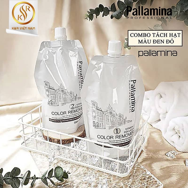 Bóc màu tóc đen tóc đỏ Pallamina, màu oxy hóa Color Remover Hair Collagen 500ml x 2