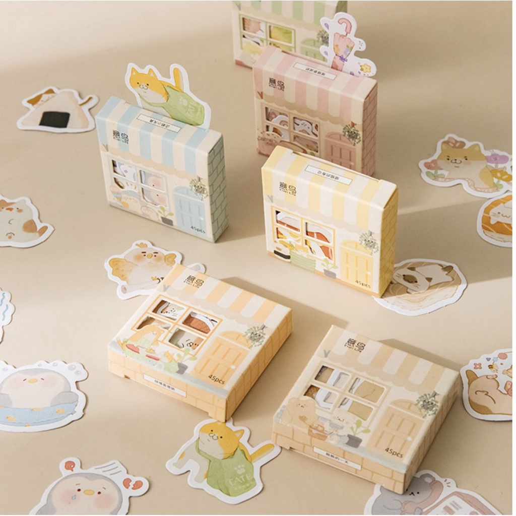 Hộp sticker 45 miếng trang trí sổ hàn quốc cute ST08