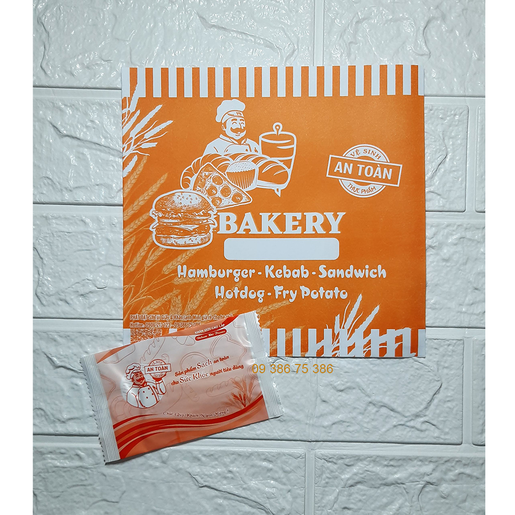 100 Túi giấy hamburger kebab bánh bao sandwich + 100 khăn lạnh mini giá rẻ cho hệ thống bánh mì thức ăn nhanh