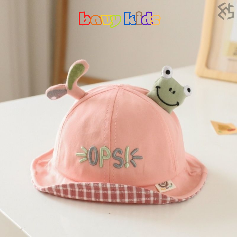 Mũ nón che nắng cho bé mũ vành màu hồng hình chú ếch dễ thương PK02