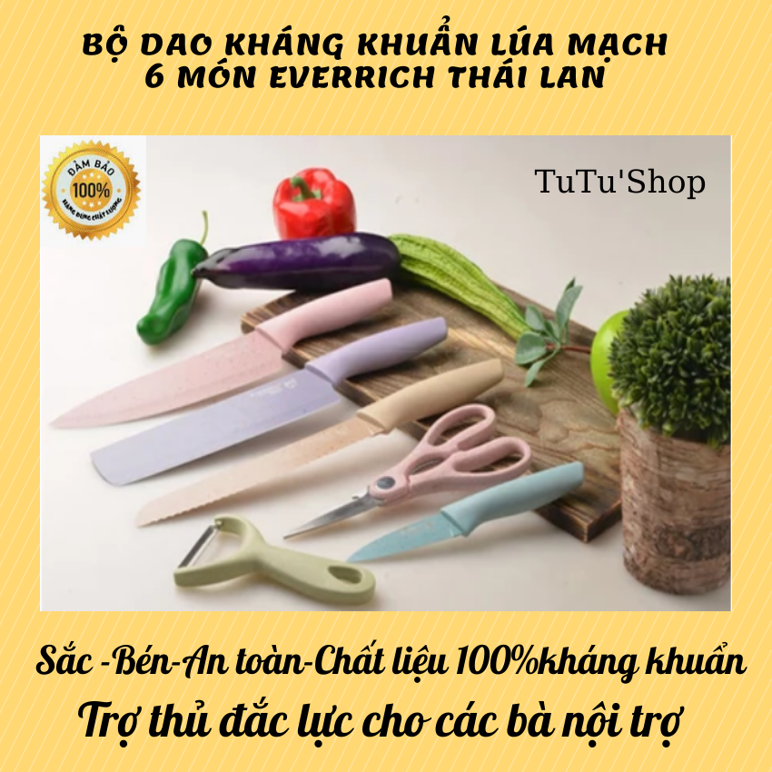 Bộ dao kéo nhà bếp cao cấp – Bộ dao kéo kháng khuẩn 6 món – Set dao chống gỉ - Cán dao bằng nhựa lúa mạch - An toàn cho sức khỏe gia đình bạn – Bảo hành uy tín 1 đổi 1