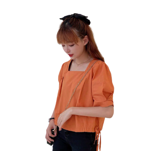 [HCM]Áo kiểu nữ rút eo tay ngắn thắt nơ cổ vuông thời trang mới phù hợp đi làm đi chơi Av 132