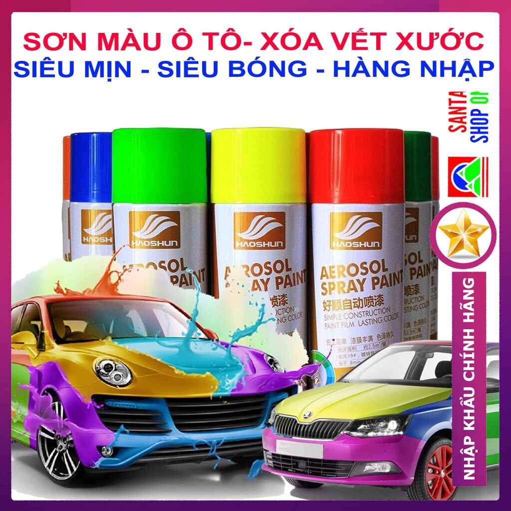 Sơn xịt - sơn xe máy , ô tô - bình sơn xịt màu - nhanh khô, siêu bóng, mịn - xóa vết xước xe - haoshun paint - kazada 888888