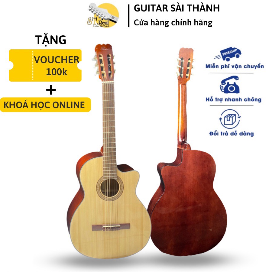 (Miễn Phí Ship) Đàn guitar classic gỗ hồng đào dáng khuyết