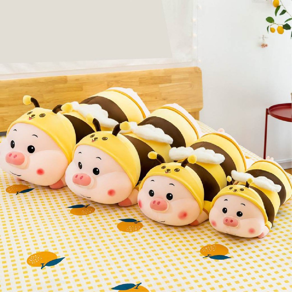 Con Heo Béo Cosplay Ong Vàng, Gấu Bông - Gối Ôm Con Heo Nằm Size 0.6M - 1M1 Chất Nhung Co Dãn Đa Chiều