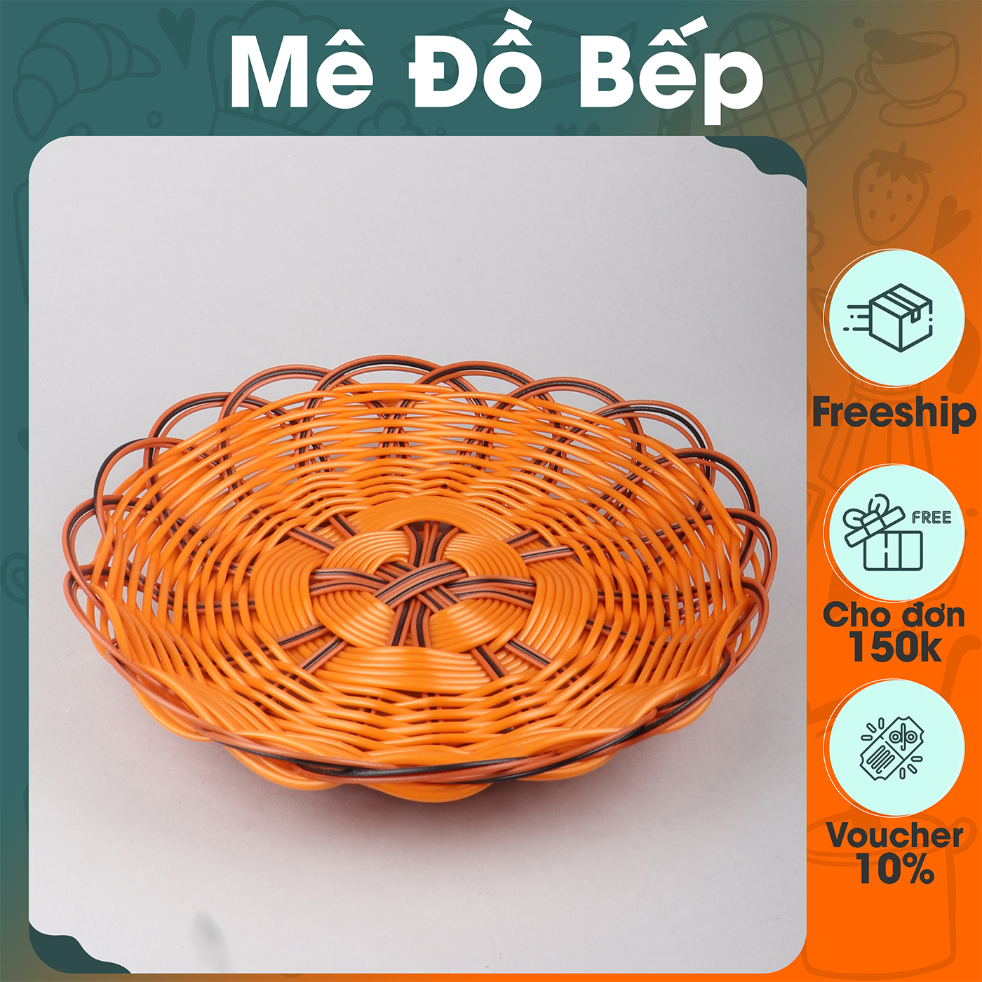 Rổ nhựa mây đựng rau củ quả và trái cây dạng tròn kích thước lớn cao cấp RM01