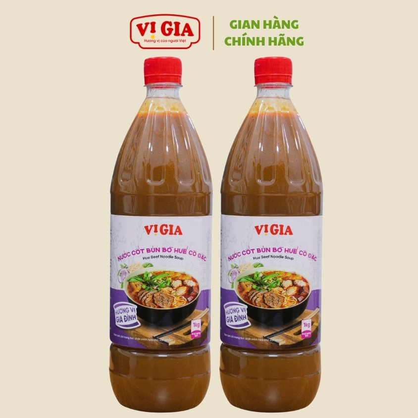 Nước Cốt Bún Bò Huế cô đặc Vị Gia 1kg, an toàn, thơm ngon, chuẩn vị