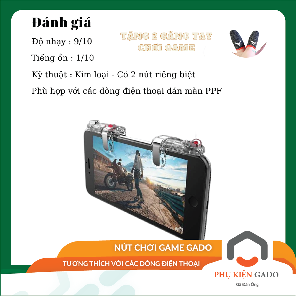 Nút chơi game GADO nút bắn PUBG loại cơ cho điện thoại siêu nhạy hỗ trợ bắn 4 ngón nhanh hơn