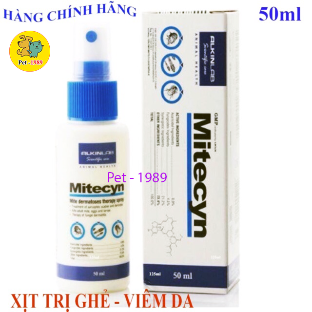 ALKIN MITECYN 50ML - Dạng xịt trị ghẻ, ve, rận trên chó mèo  Chính Hãng Pet-1989