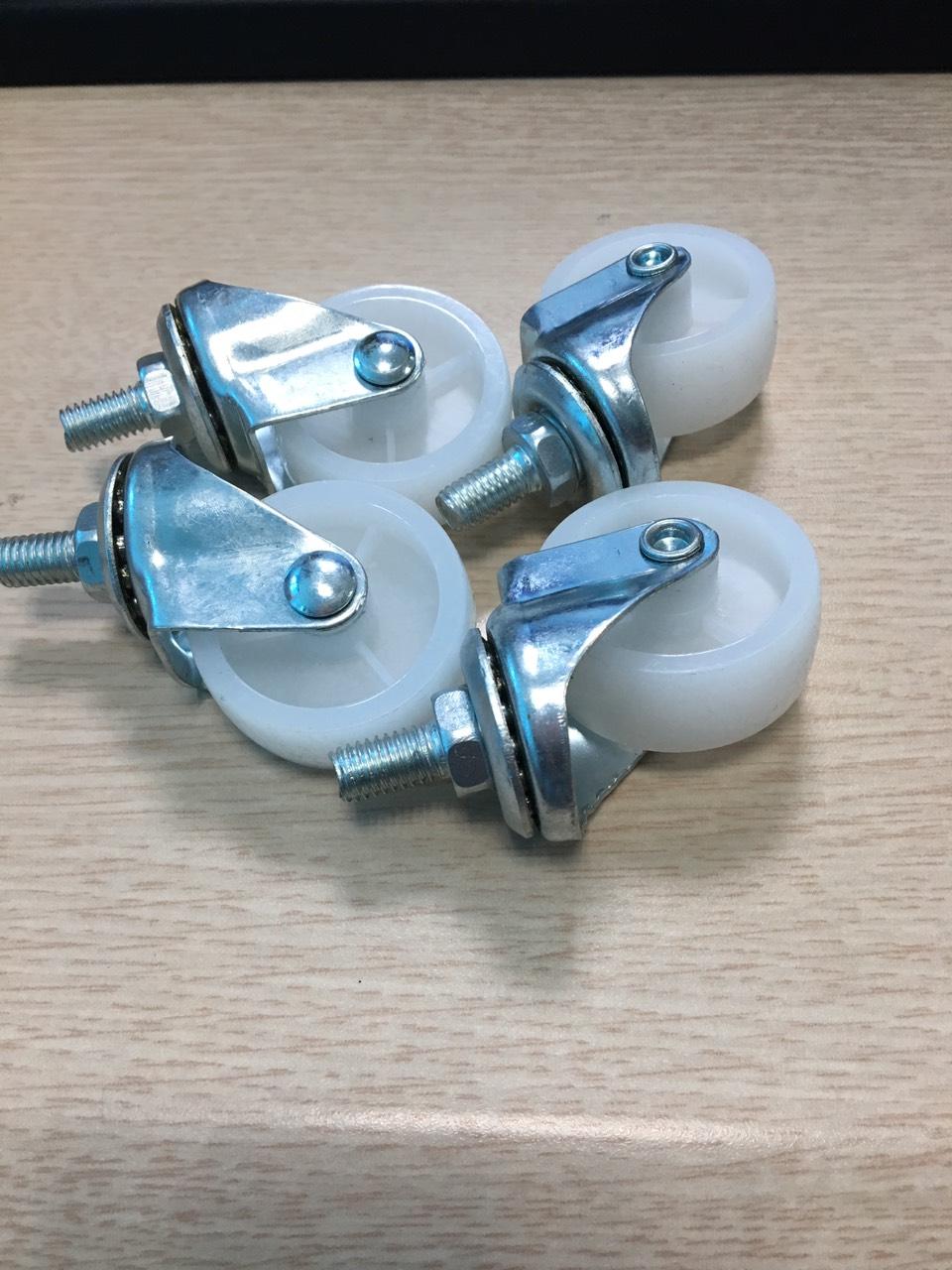 Bộ Bánh xe nhựa trắng vít quay 40mm siêu êm siêu nhẹ ốc M8