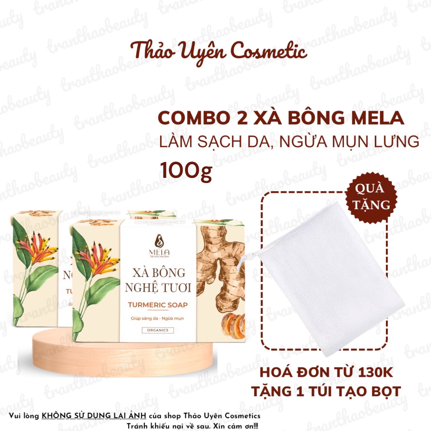 Combo 2 Bánh Xà Bông Nghệ Tươi Mela - Tặng 1 Túi Tạo Bọt
