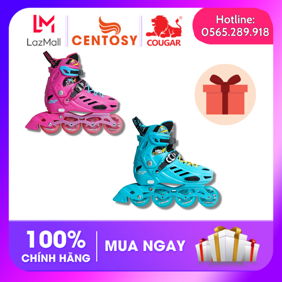 Giày Patin  Trẻ Em Cougar MZS 313 tất cả các bánh phát sáng tặng kèm bảo hộ cao cấp/mũ bảo hộ/túi đựng giày
