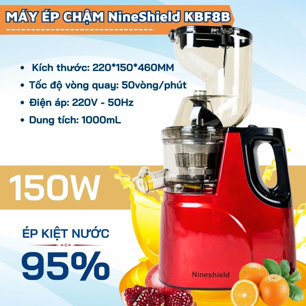 Máy ép chậm cổ rộng nineshield ép nguyên quả siêu mạnh mẽ tiết kiệm điện, kiểu dáng sang trọng - máy ép chậm hoa quả cao cấp ép trái cây, cần tây rau má dễ dàng