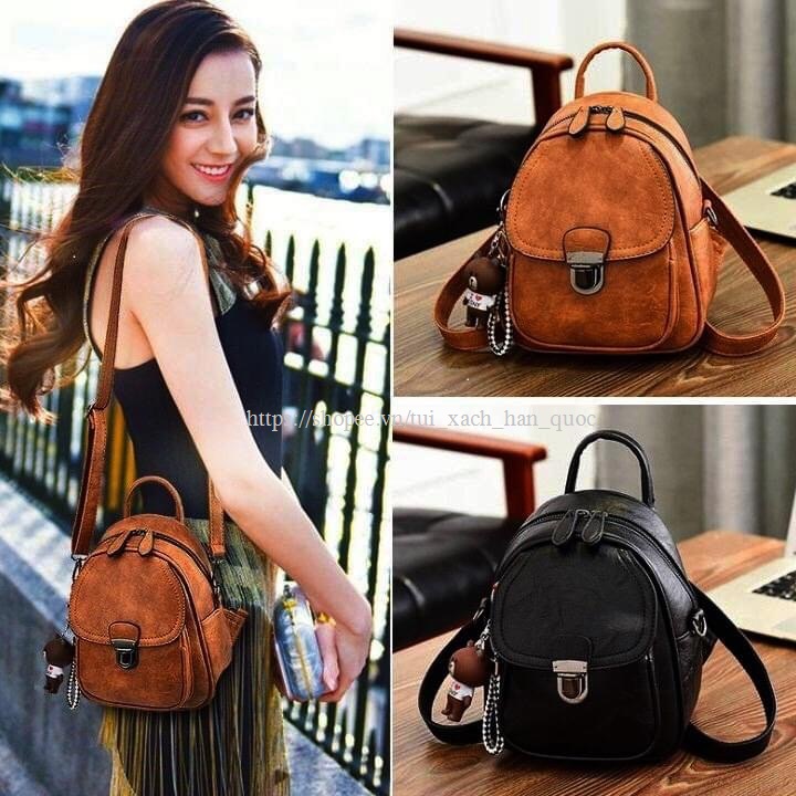 Balo Nữ Hàn Quốc ♥️ Balo Nữ + Tặng Kèm Móc Con Gấu H104