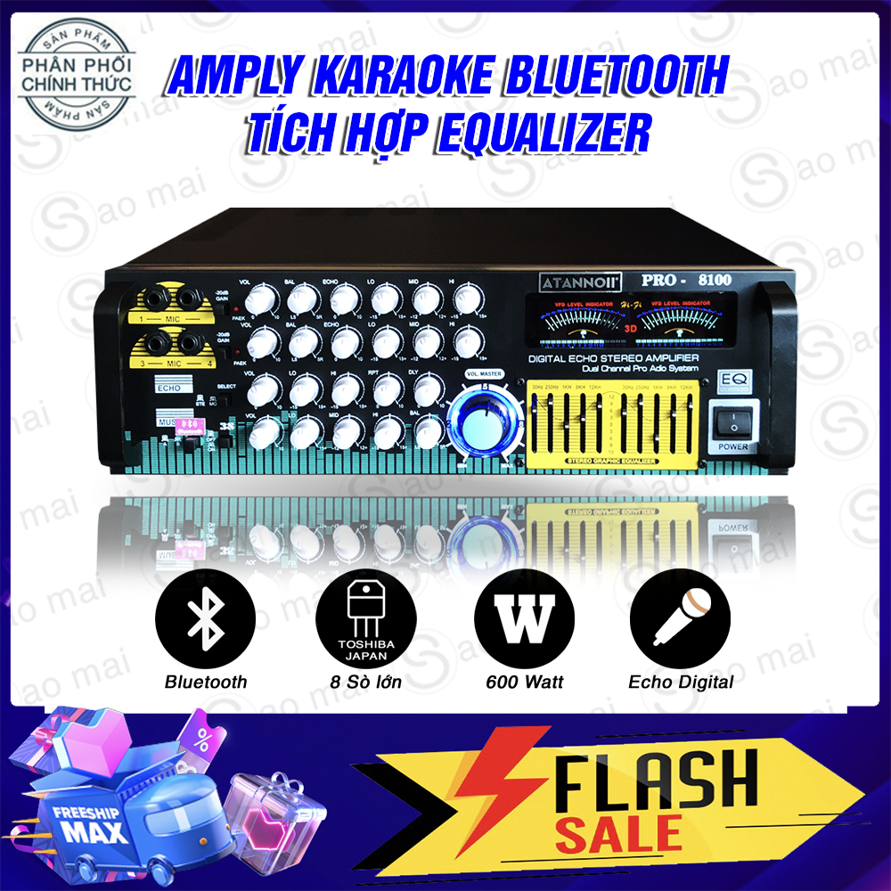 [ Có video test ] Ampli Bluetooth karaoke sân khấu, Amply nghe nhạc gia đình ATANNOII PRO-8100 Tích hợp Equalizer Đèn nháy Cực Đẹp Tặng 2 chống lăn micro