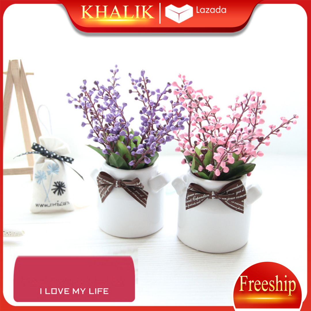 [FREESHIP] Hoa giả trang trí để bàn KHALIK, hoa Linlang (Pháp) lọ kiểu chai sữa - HF019