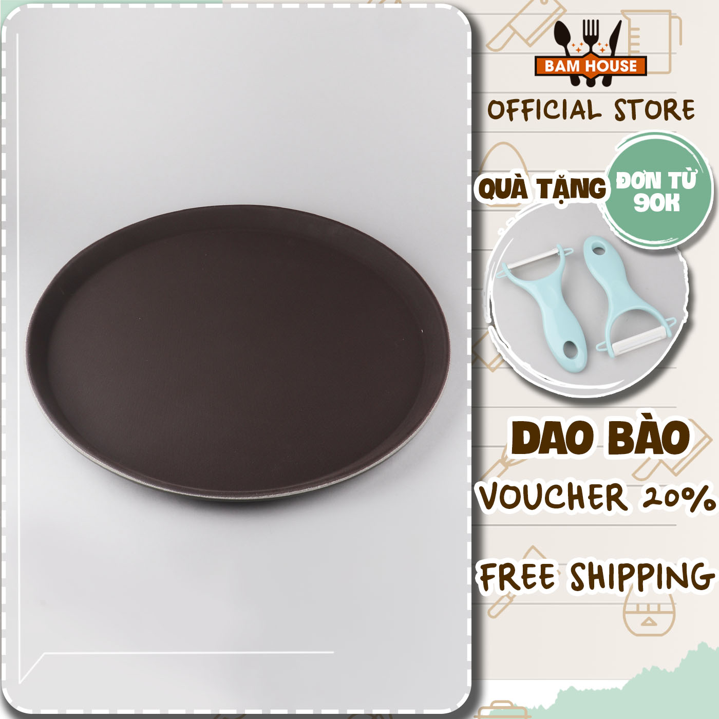 Khay phục vụ size lớn dạng tròn chống trơn trượt nhựa cao cấp KV01 – BamBam Store
