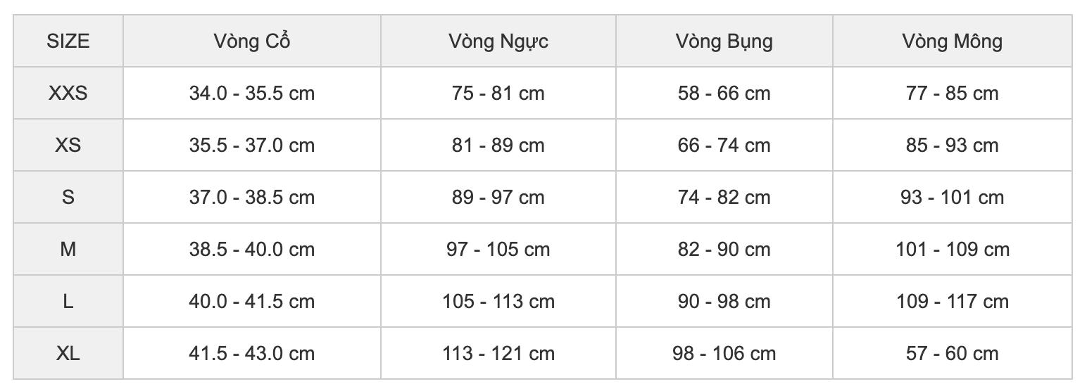 bảng chọn size áo nam levis