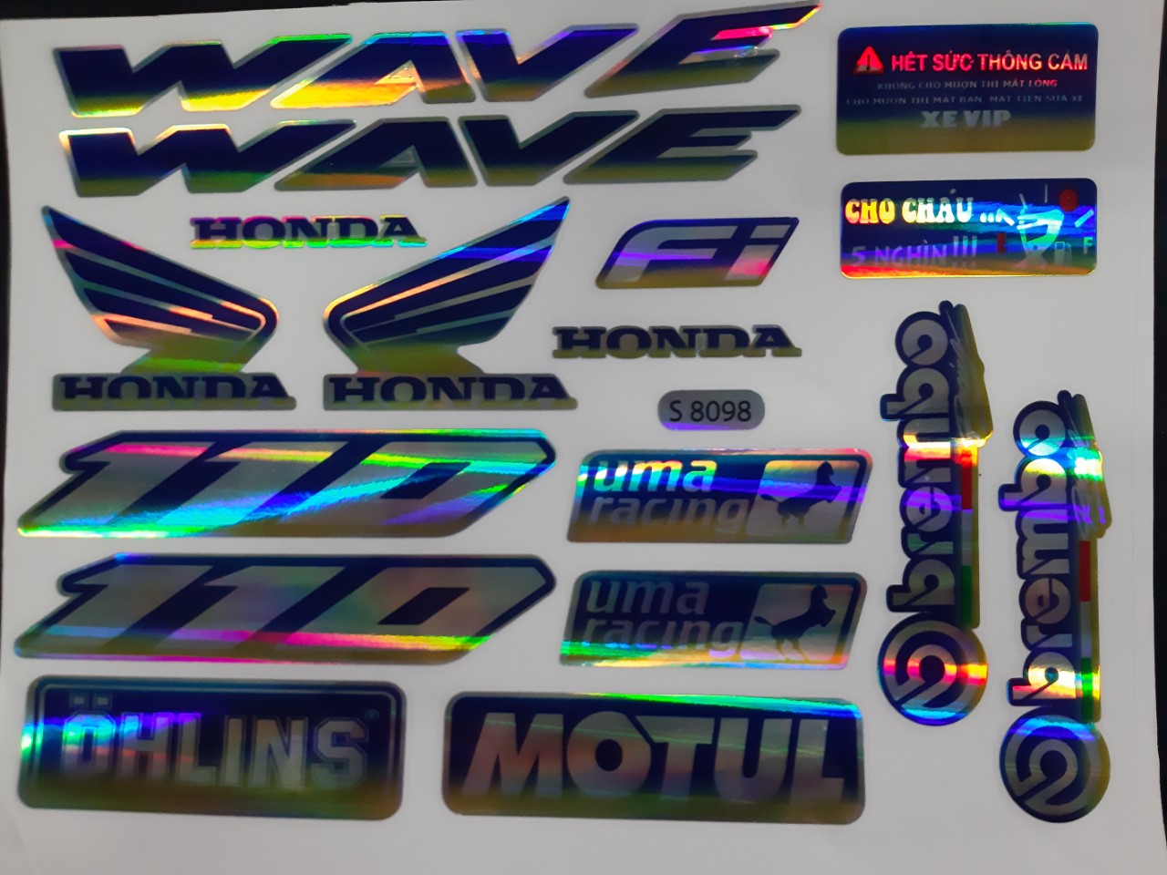BỘ TEM LOGO HONDA WAVE 110 (MÀU TIAN) 7 MÀU VÀ THƯƠNG HIỆU KHÁC