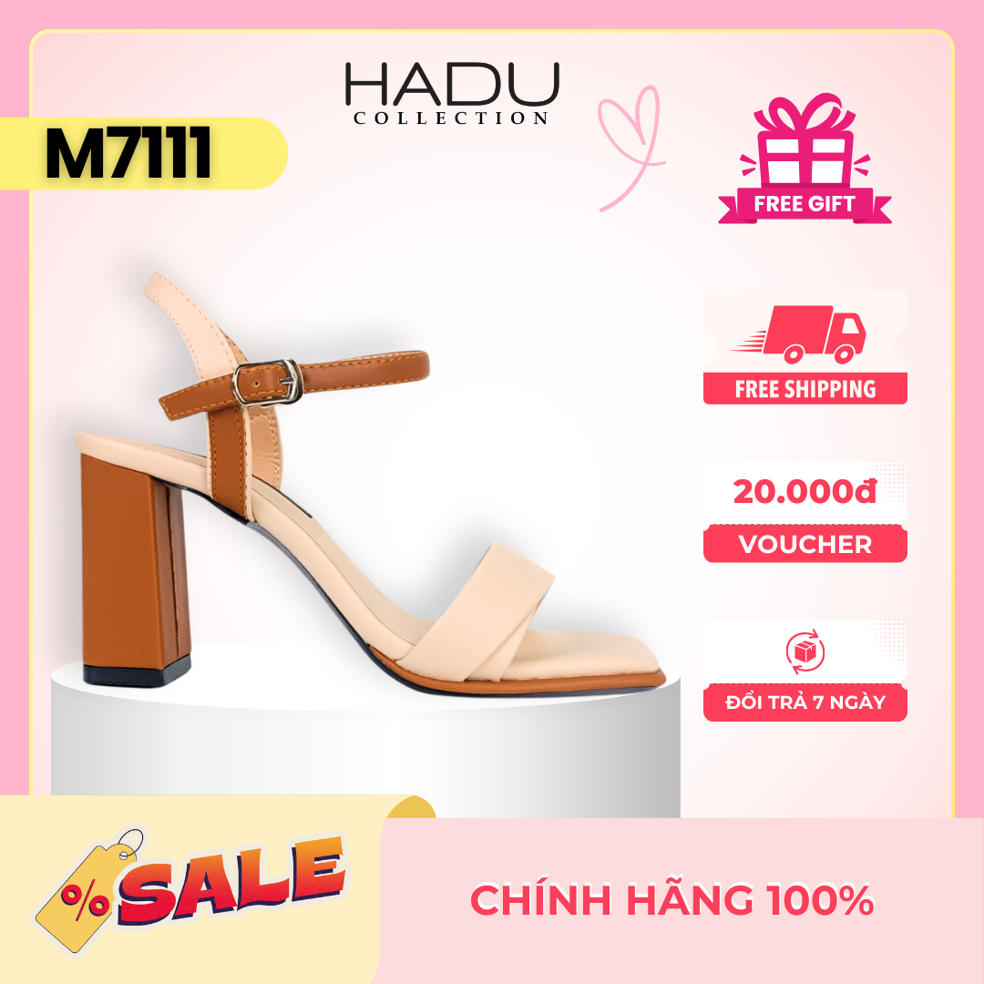 Giày cao gót nữ dép sandal cao gót đế vuông 7p phối màu mita hadu m7111
