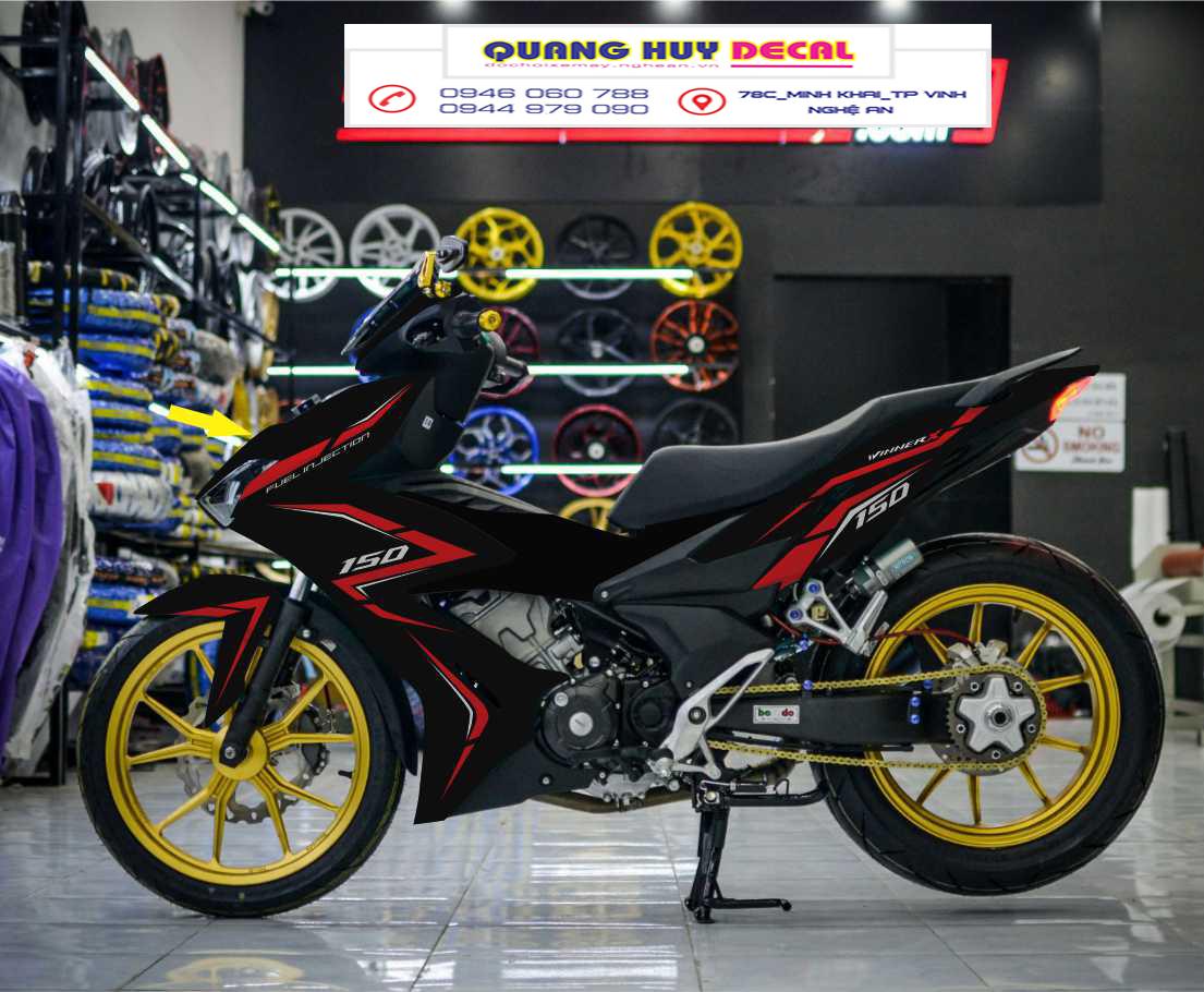 Tem trùm xe máy winner X đen sọc đỏ - Độ tem xe máy winner X thiết kế theo yêu cầu - Chế tem trùm xe máy winner X rẻ đẹp