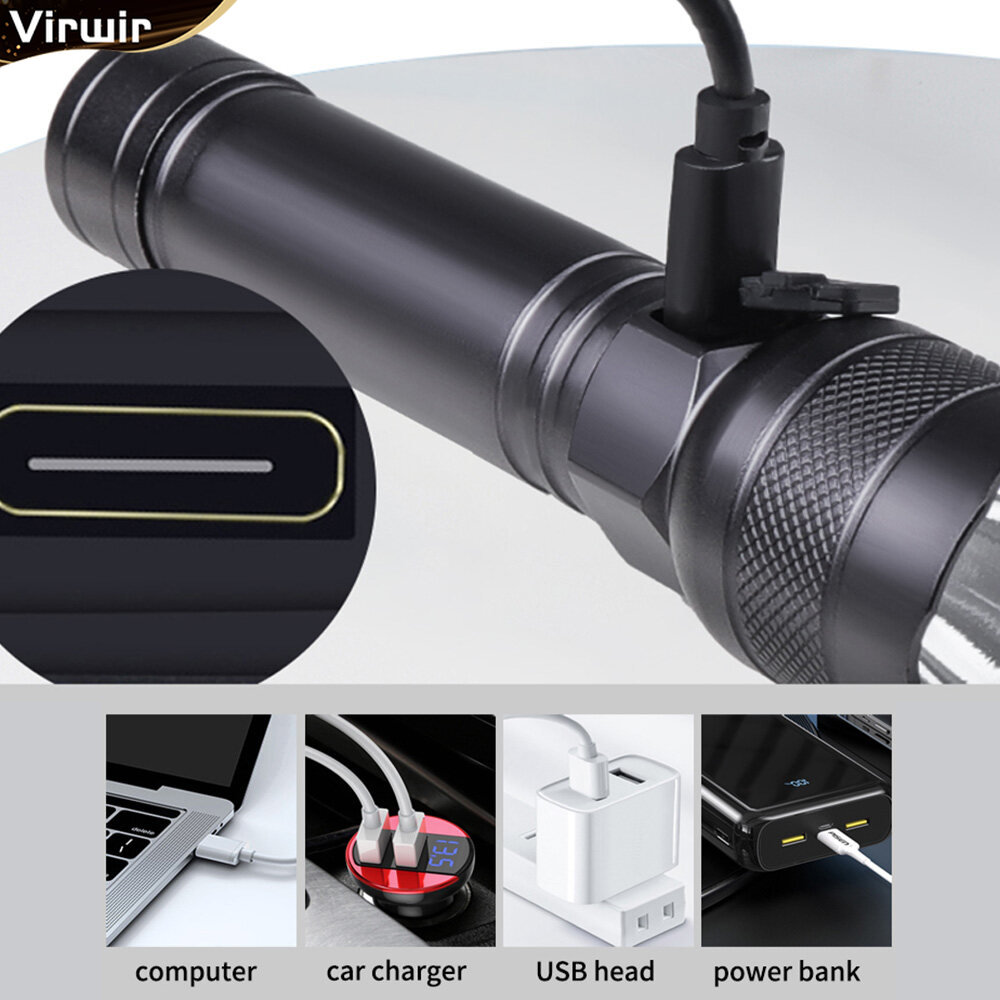 Đèn pin siêu sáng led virwir tg3 đèn pin mini ánh sáng mạnh đèn khẩn cấp ngoài trời chống nước ipx4 tiêu cự cố định nhỏ gọn đèn pin sạc type-c 5 chế độ chiếu sáng để cắm trại ban đêm chạy câu cá 100000lm