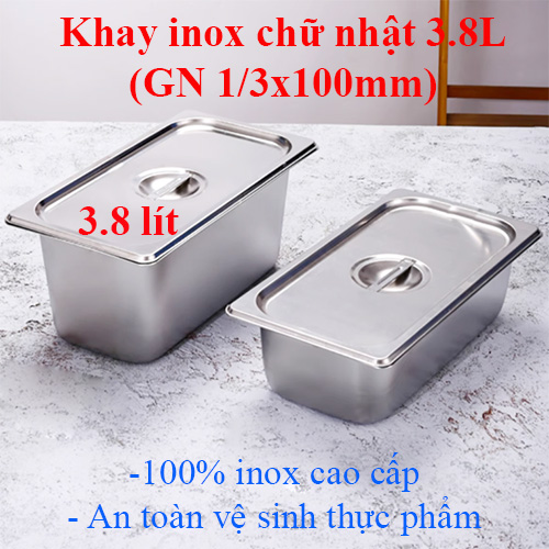Khay inox GN 1/3x100mm trưng bày thức ăn tiệc buffet-trưng bày bánh-trái trây-kem tươi