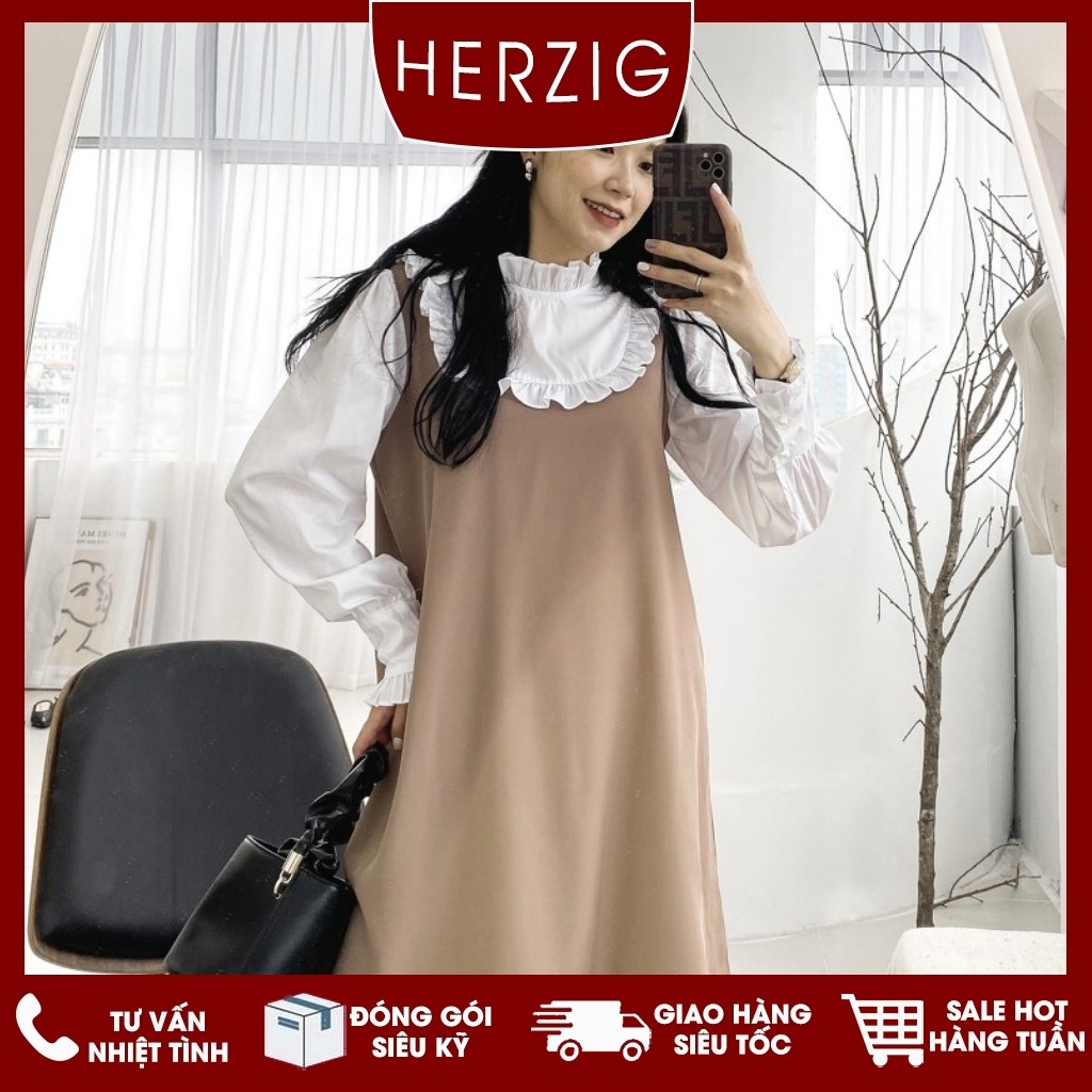 Váy suông cổ bèo phối trắng tiểu thư Poney dress - B1754