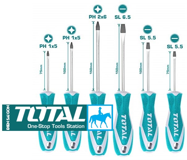 Bộ 6 tua vít dẹp và bake thép crv total chính hãng tht250606