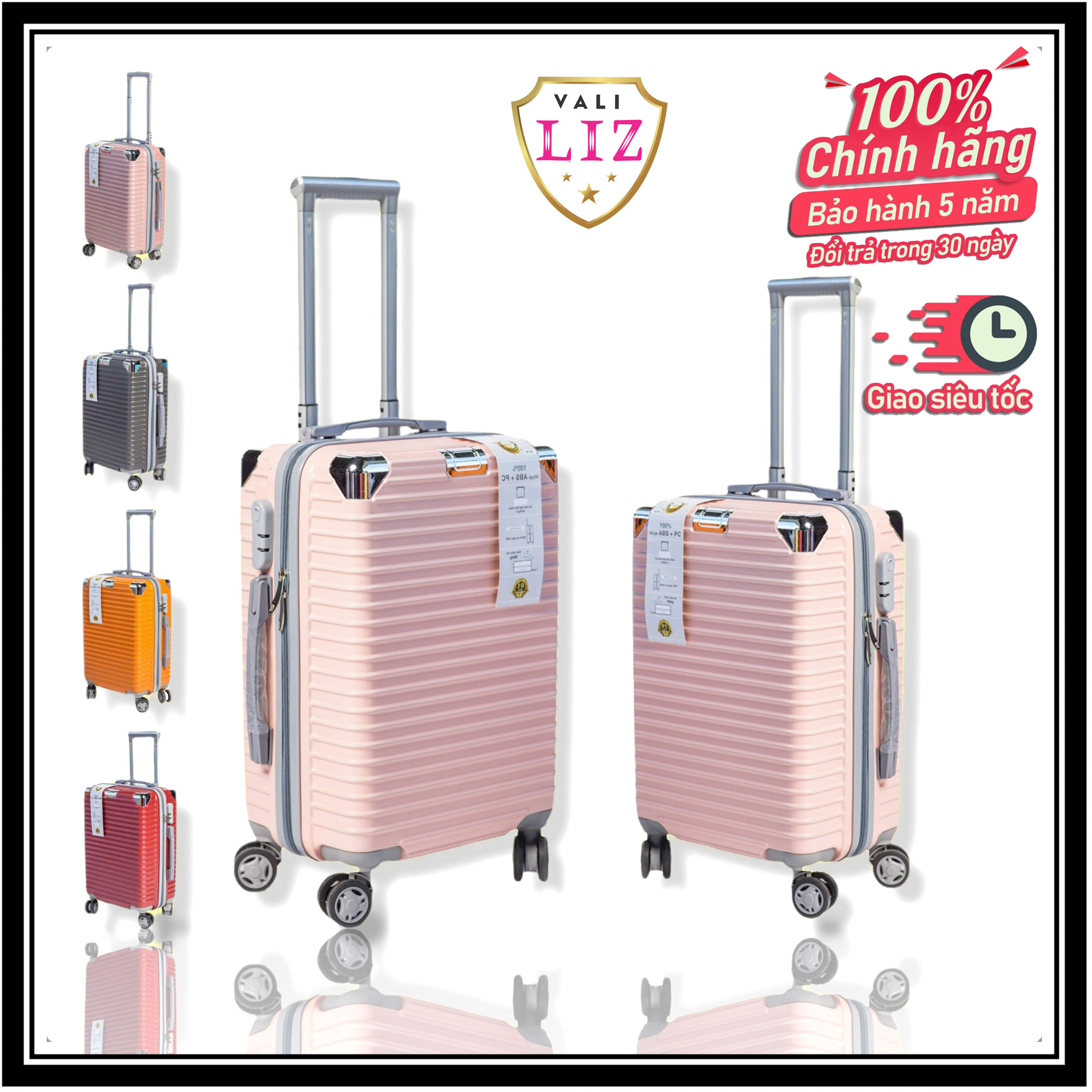 Vali kéo Vali du lịch Bọc góc inox size 20 inch Size 24 inch Vali kéo Thời Trang Bảo hành 5 năm Mã 8672024